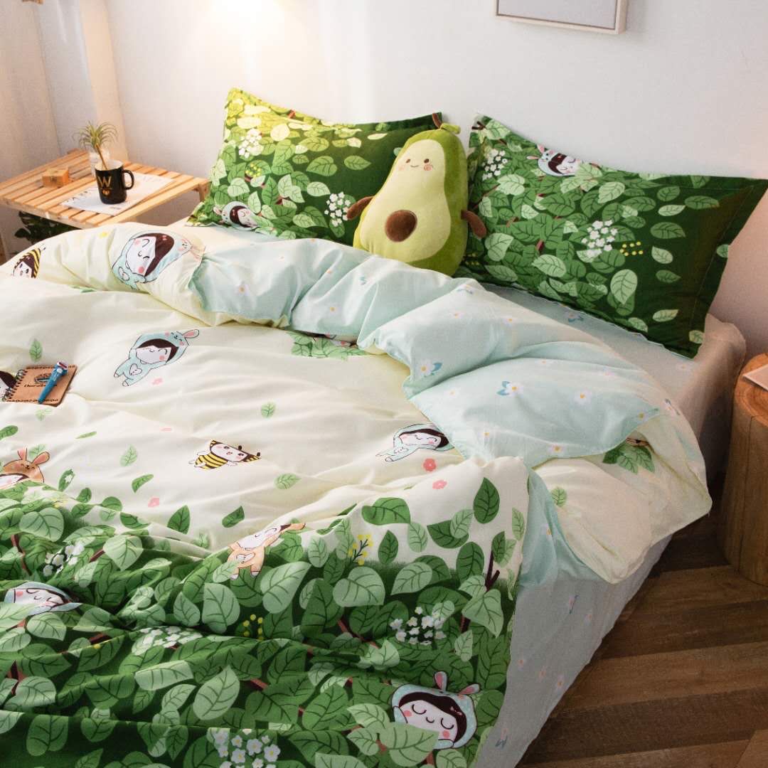 Chăn ga gối cotton poly - Mẫu ong xanh