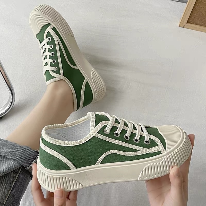 Giày thể thao nữ VK độn đế 4cm viền kẻ chất liệu vải canvas siêu đẹp mẫu mới phong cách thời trang hàn quốc hot trend 2022 giày sneaker nữ giá rẻ đế bằng giày bata nữ đi học