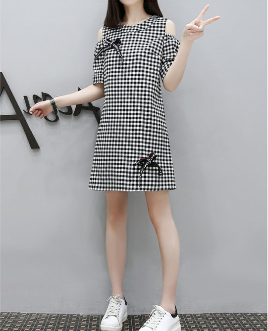 Đầm caro phối nơ dễ thương D10