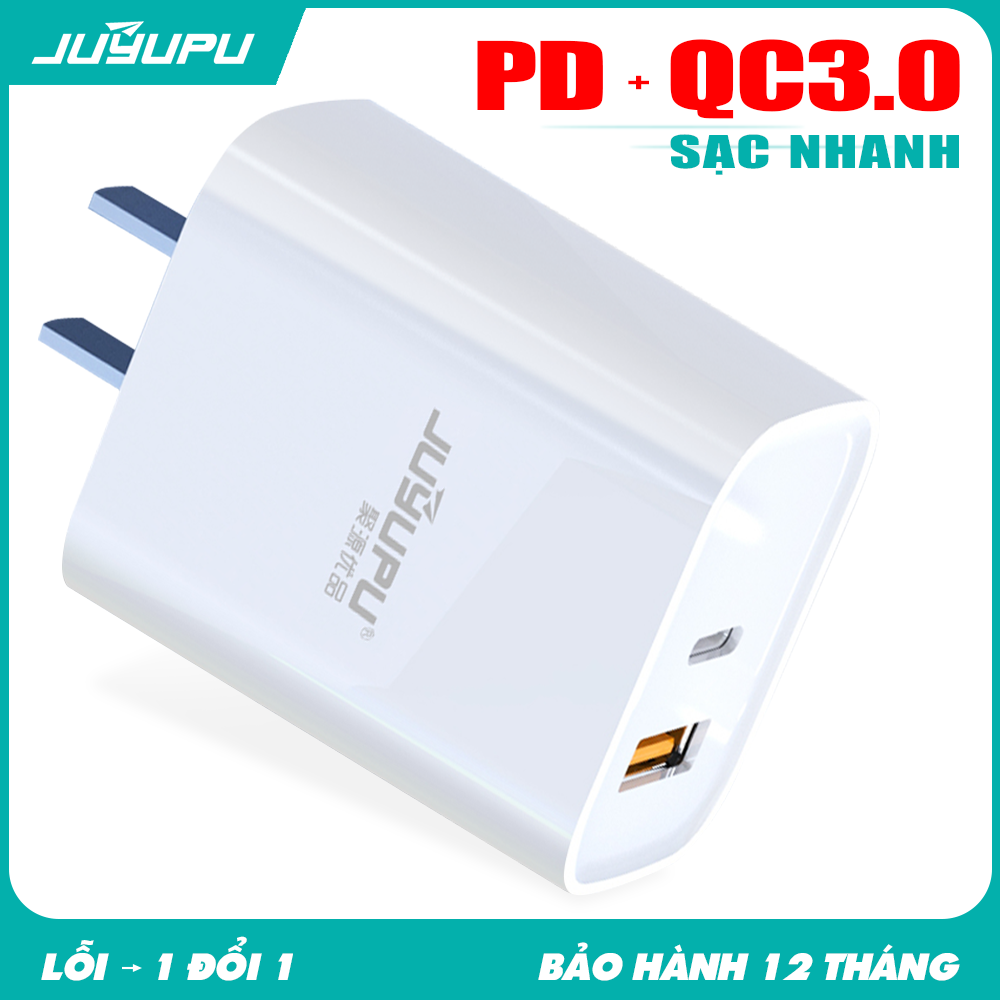 Củ sạc hỗ trợ sạc nhanh gồm 2 cổng sạc PD QC3.0 18W JUYUPU cao cấp sạc
