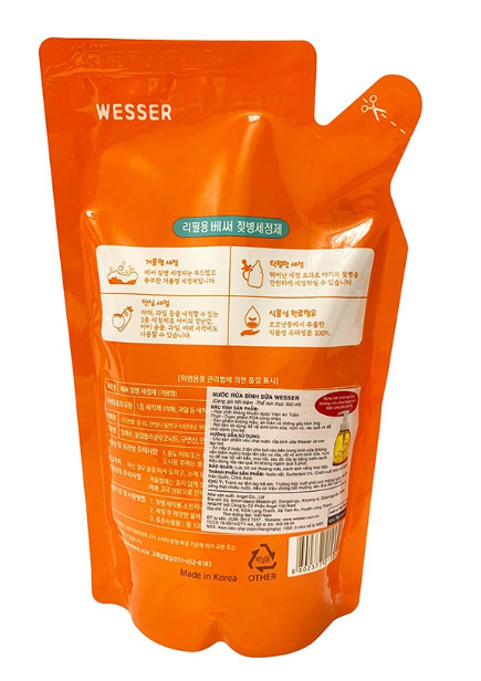 Nước rửa bình sữa Wesser dạng chai/gói 500ml (Nhập khẩu Hàn Quốc)