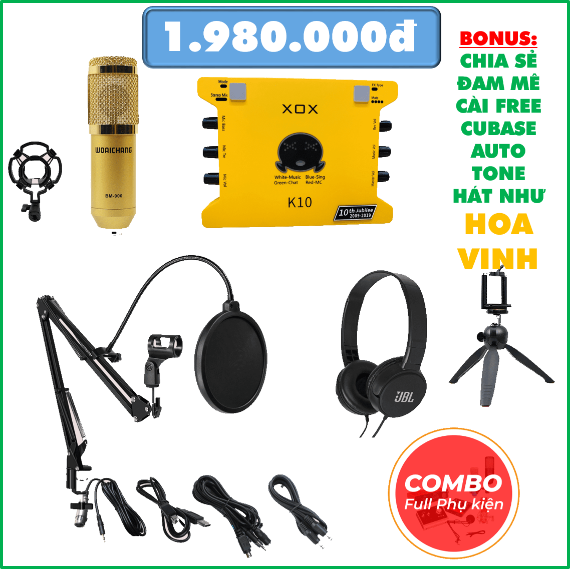 Combo mic ISK AT-100 và sound card XOX K10 full phụ kiện tặng tai nghe Sony-Quang Studio