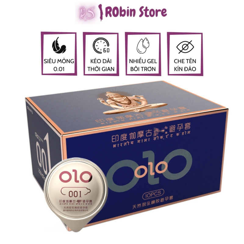 Bao cao su OLO 0.01 xanh, siêu mỏng, kéo dài thời gian quan hệ - Hộp 10 bcs - ROBIN STORE