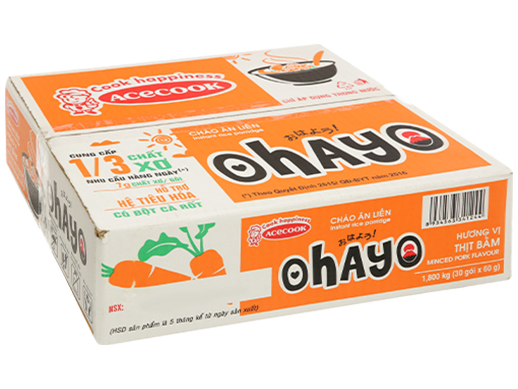 Cháo ăn liền ohayo thịt bằm 60g - thùng 30 gói - bat muoi