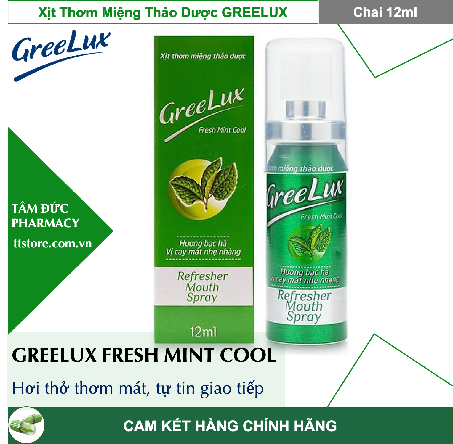 [HCM]GREELUX [Chai 12ml] - Xịt thơm miệng thảo dược