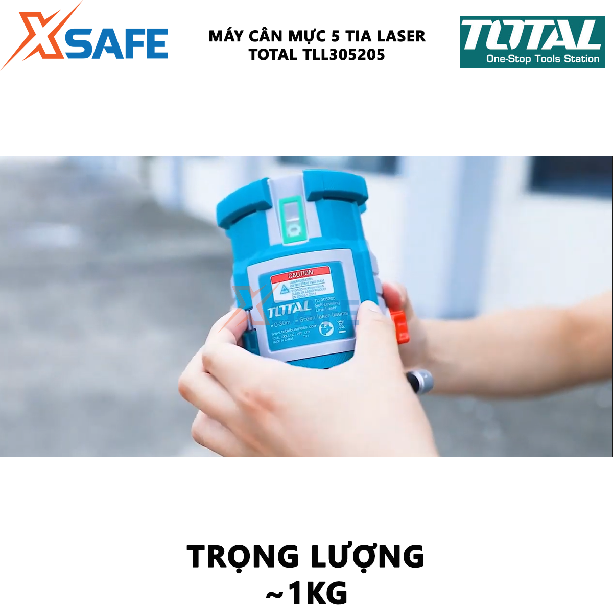 Máy cân bằng laser 5 tia màu xanh TOTAL TLL305205 | máy đo mức cân bằng 5 tia laser phạm vi làm việc 0 ~ 20 m 1 tia ngang, 4 tia dọc loại Laser 520nm quét ngang, dọc một đồ vật hoặc khu vực thi công đo đạc nhanh c