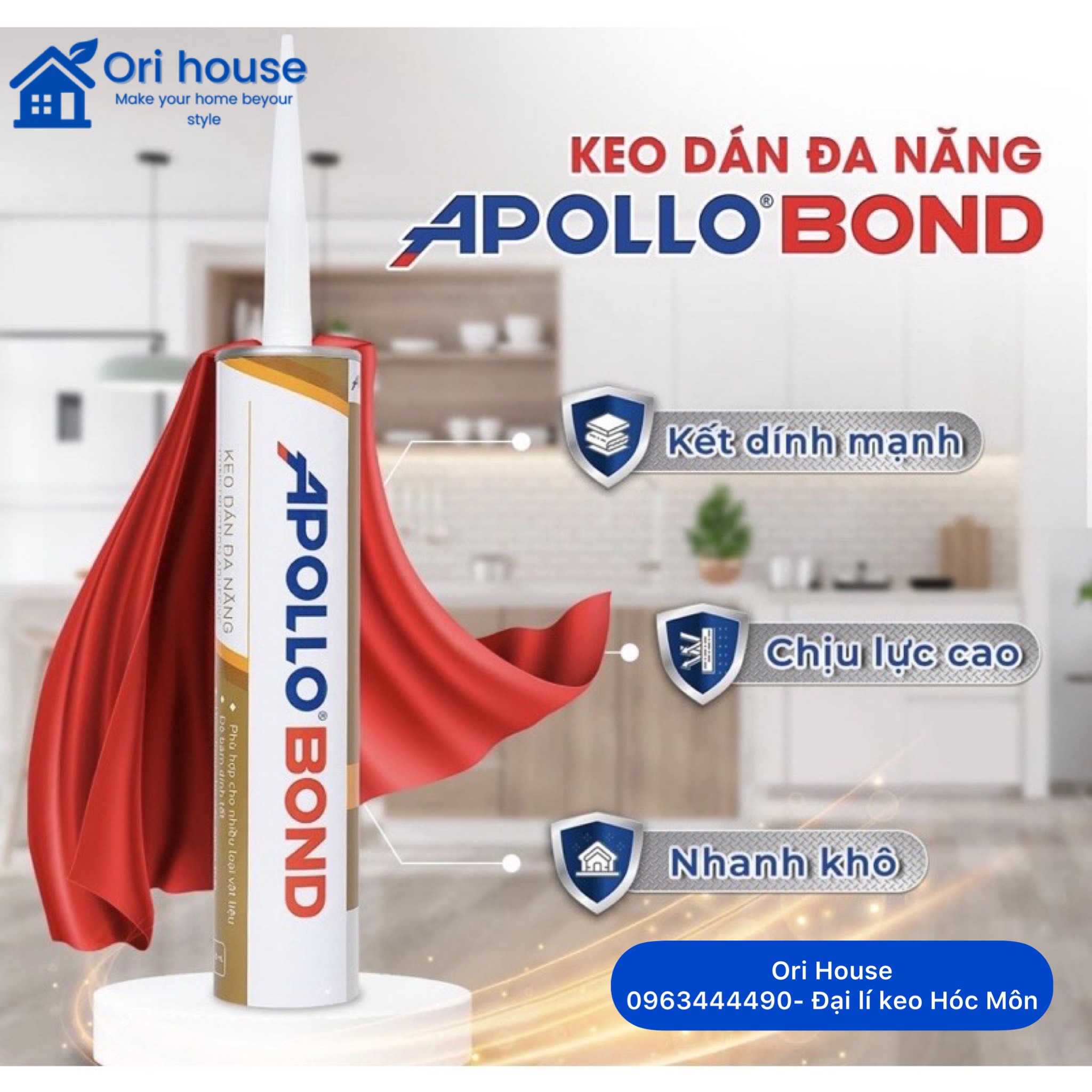 Keo Dán Đa Năng Apollo BOND ( dán alu, gỗ, gạch, bê tông, kim loại, gương...)