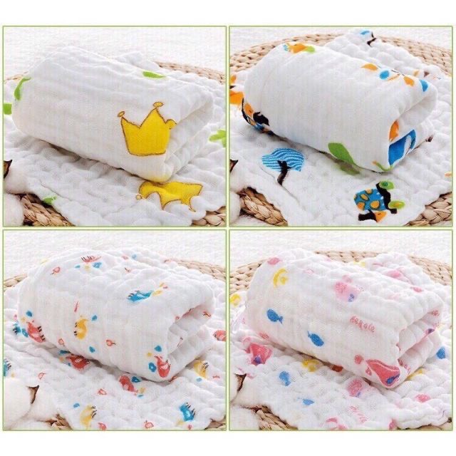 Khăn sữa 6 lớp nhăn xô cho bé. Set 5 cái