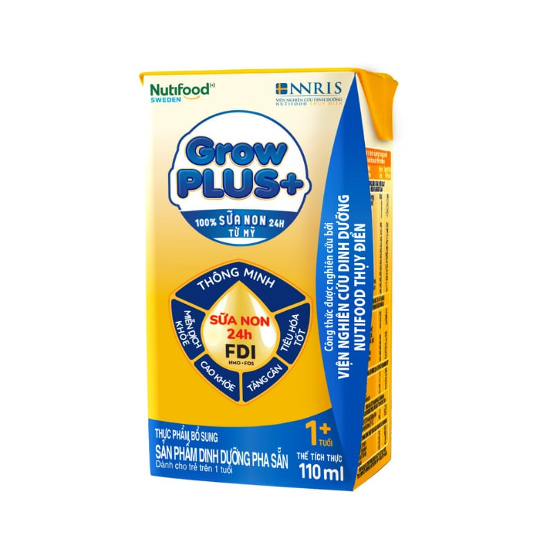 (HSD T11-2026) COMBO 2 Thùng 96 Hộp Sữa Pha Sẵn Nutifood GrowPLUS 1+/ 2+ Sữa Non (Vàng) 110ml.