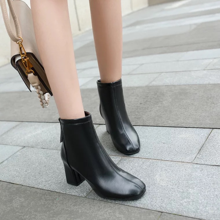 Bốt nữ da lì cổ thấp, ôm chân, chất mềm xịn. boot nữ da mềm tôn dáng 7cm.