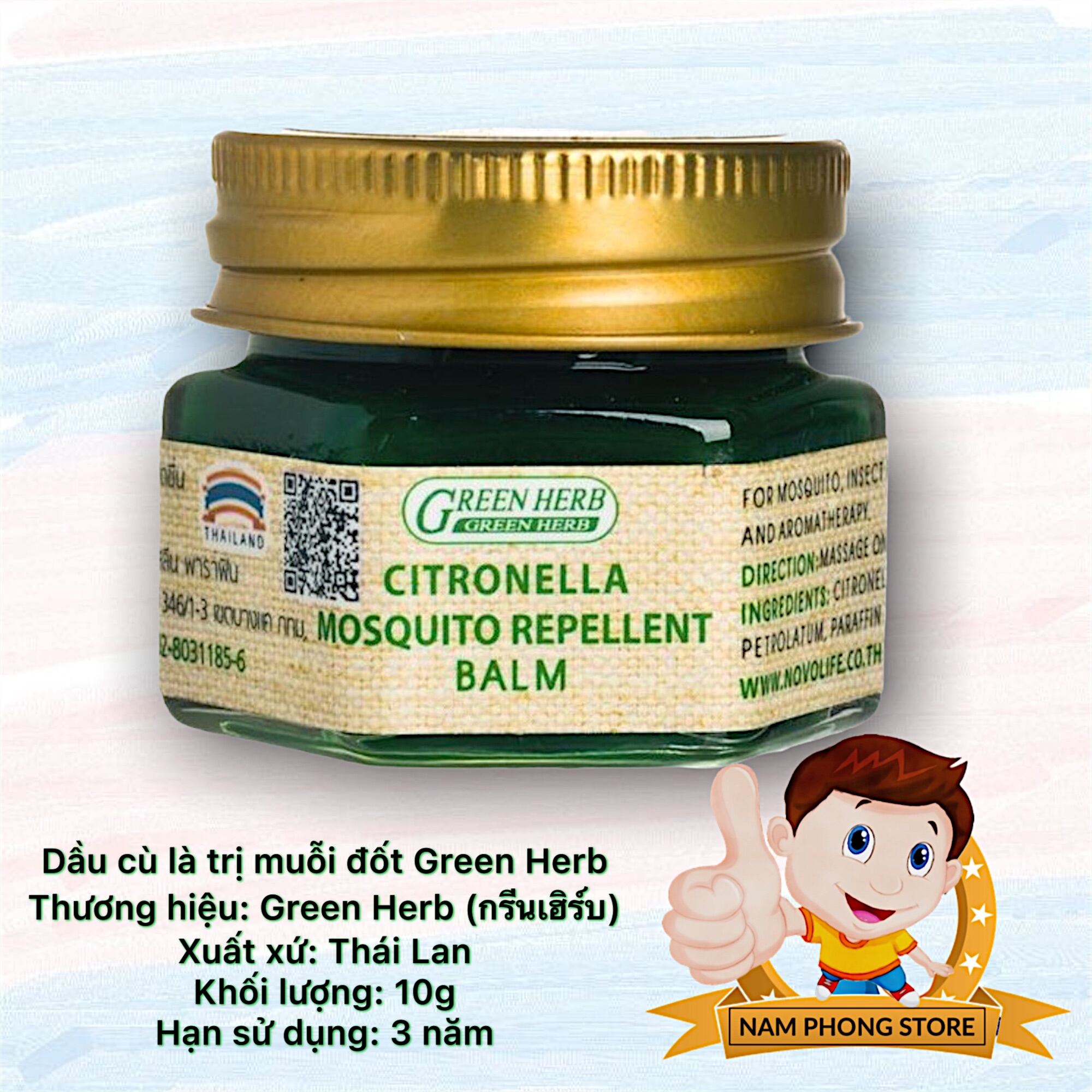 (Nội địa) Cù là đuổi muỗi Green Herb Thái Lan 10g nắp thiếc