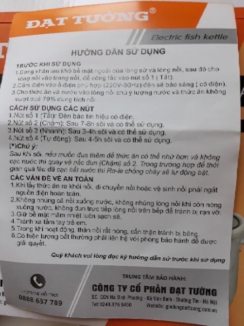 NỒI NẤU CHÁO CHẬM ĐẠT TƯỜNG & H.TECH