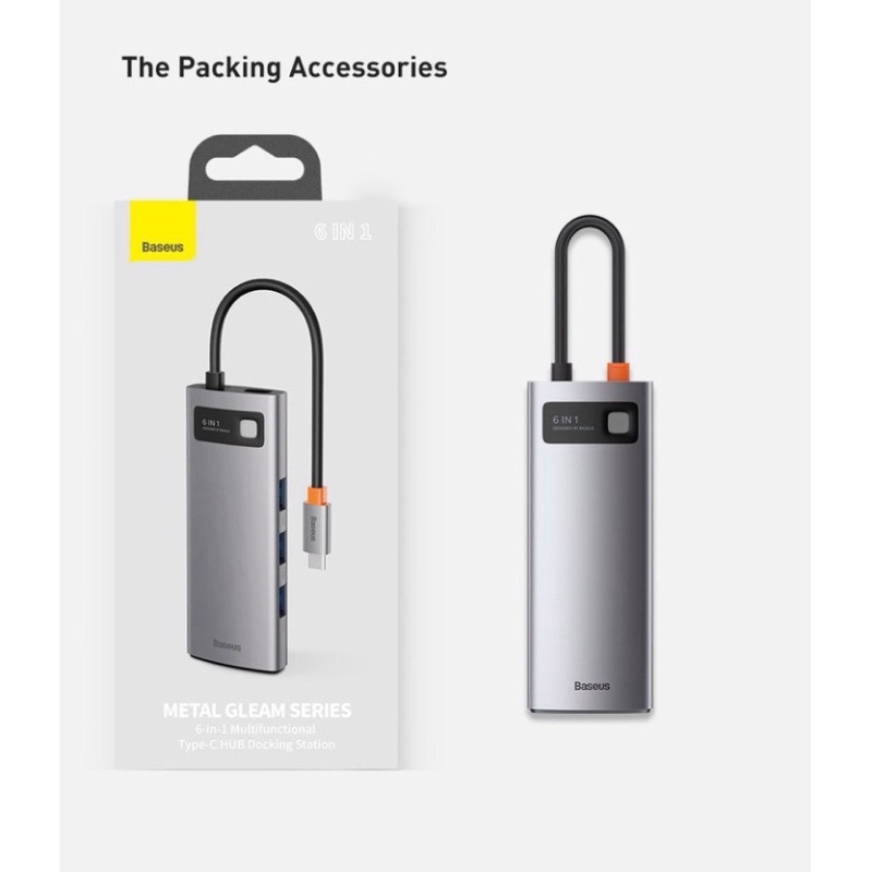 Cáp Chuyển Hub Type C Baseus 6 in 1 (TYPE C To USB 3.0 x 3 + HDMI 4K + Type C PD + LAN RJ45)