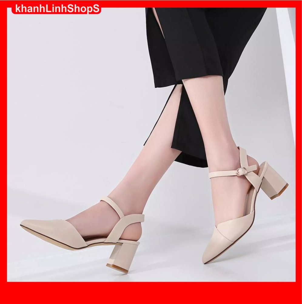 FREE SHIP Giày cao gót/Sandal cao gót 5 phân tiểu thư nữ mũi nhọn đế vuông