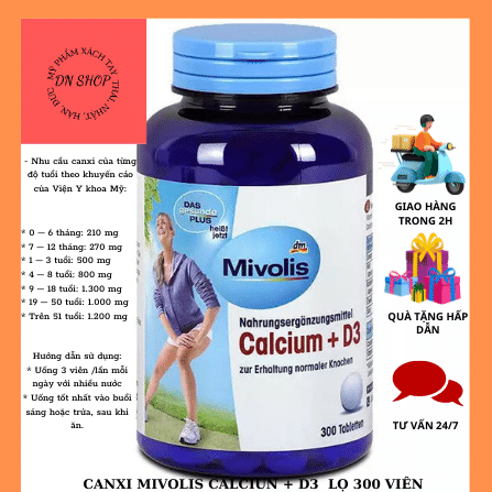 Viên uống bổ sung canxi Mivolis Calcium D3 Đức - Bổ sung CanXi và D3 giúp xương chắc khỏe hơn- Hộp 300 Viên