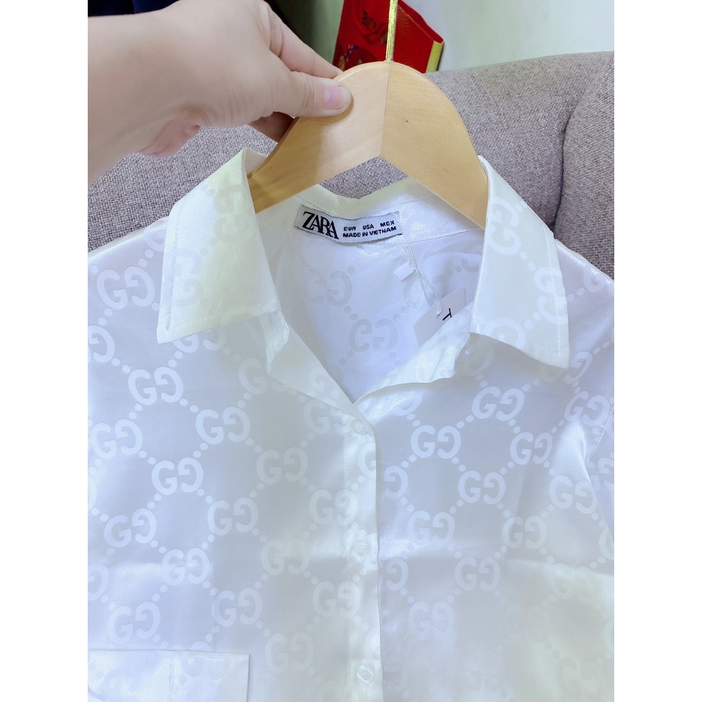 [HCM]Áo sơ mi lụa in vân chìm nữ A467