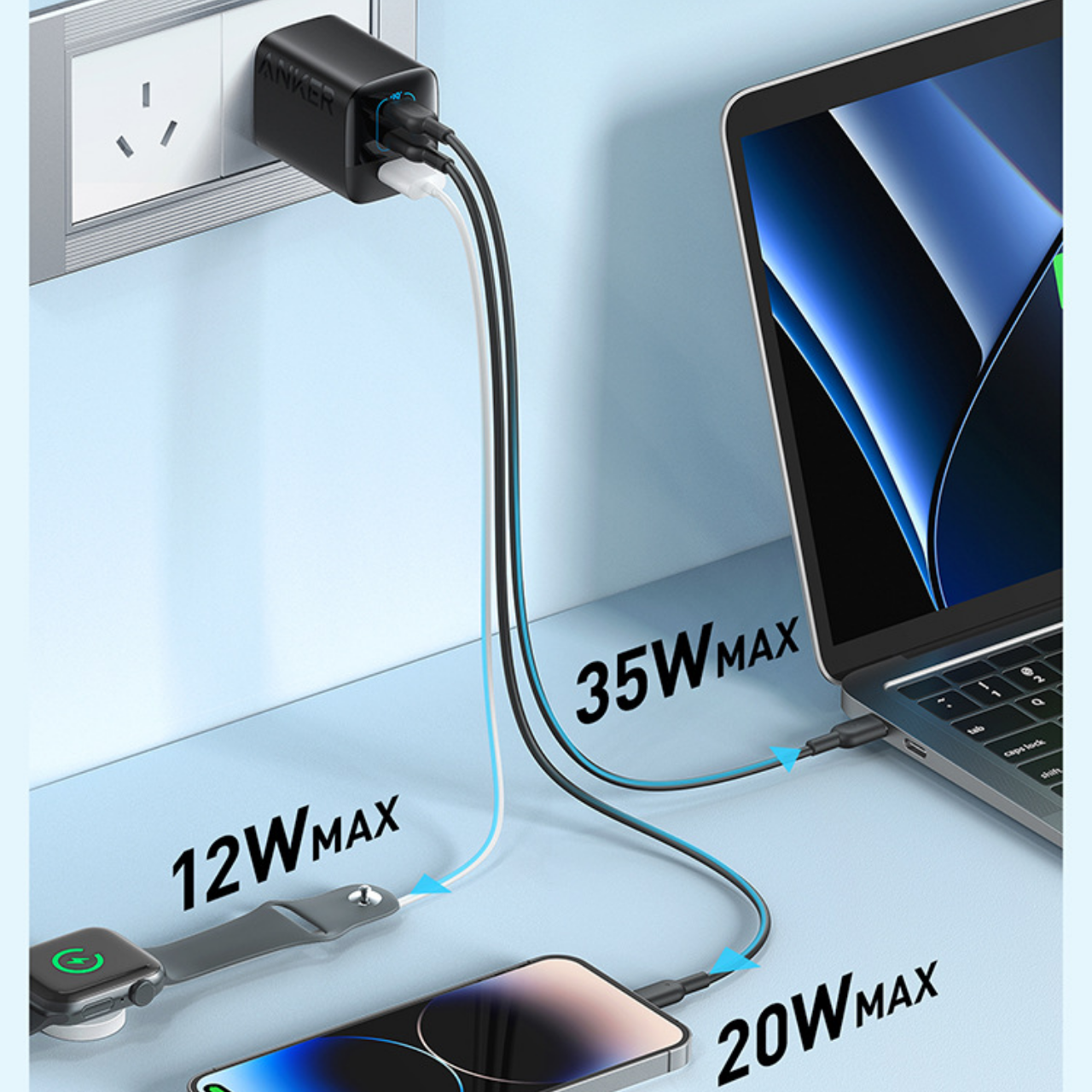 Củ sạc nhanh Anker 67W 3 cổng 2C1A IQ4 ...