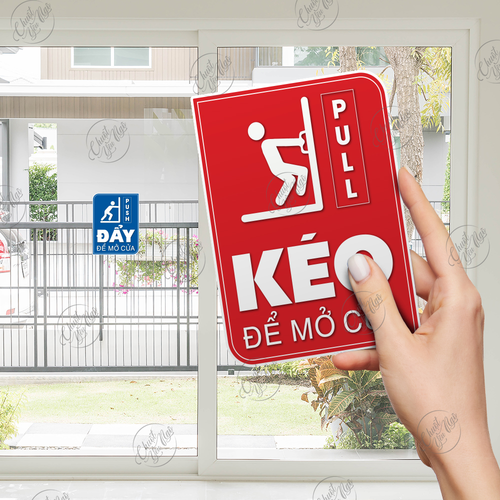 Bộ 2 miếng dán cửa kính KÉO ĐẨY pull push dán cửa ra vào decal sticker