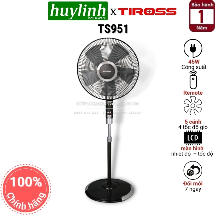 [HCM]Quạt cây đứng có điều khiển Tiross TS951 - 45W