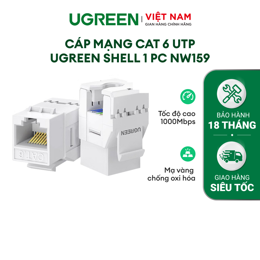 Đầu bấm mạng cat 6 utp ugreen shell 1 pc nw159 | tốc độ cao 1000mbps | chống oxi hóa | lắp đặt dễ dàng | 80452