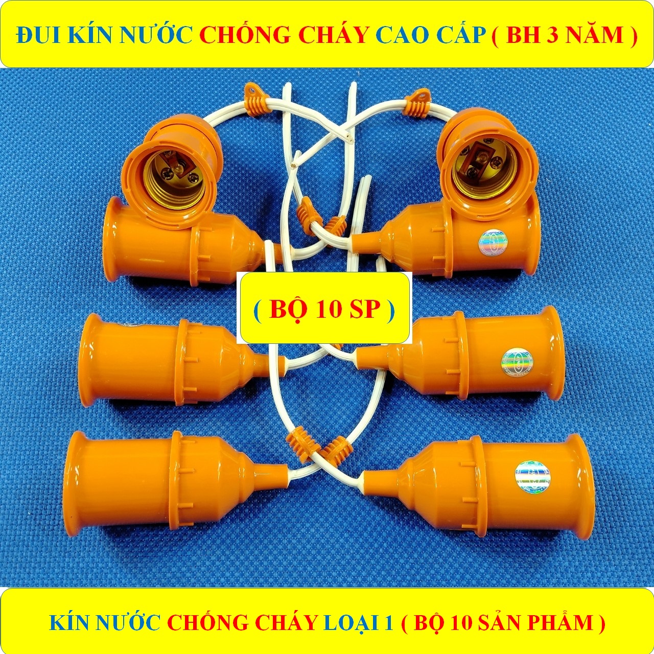 10 Đui Xoáy treo KÍN NƯỚC, Đuôi đèn thả KÍN NƯỚC cao cấp đui E27 CHỐNG CHÁY + BH 3 NĂM (bộ 10 sản phẩm)