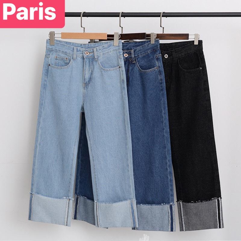 QUẦN BAGGY JEAN NỮ ỐNG RỘNG CHẤT BÒ XANH GẤP LAI ẢNH THẬT THU ĐÔNG LƯNG CAO NÂNG MÔNG PR-23 CAO CẤP - PARIS FASHION