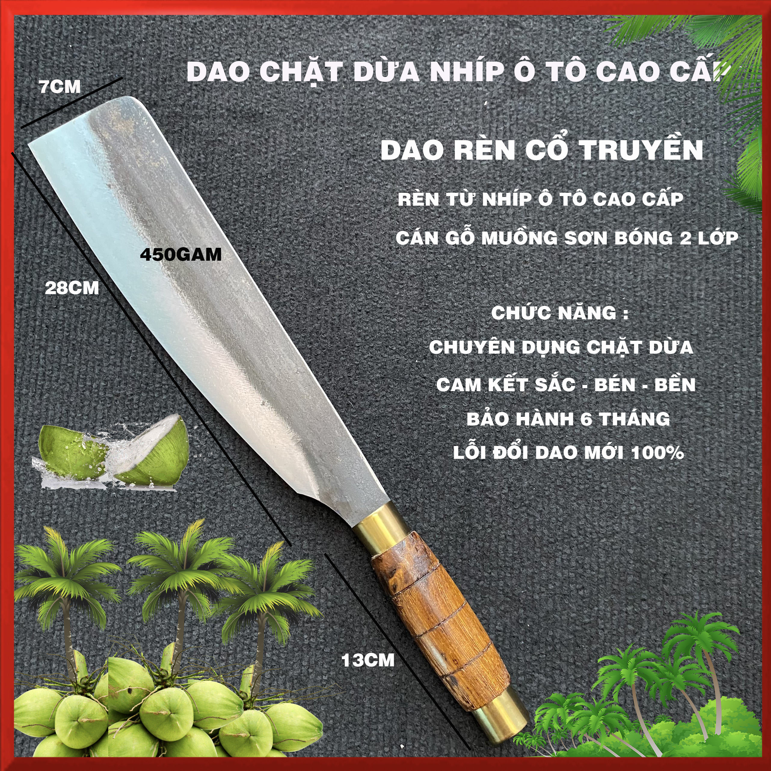 Dao chặt dừa nhíp ô tô cao cấp sắc bén