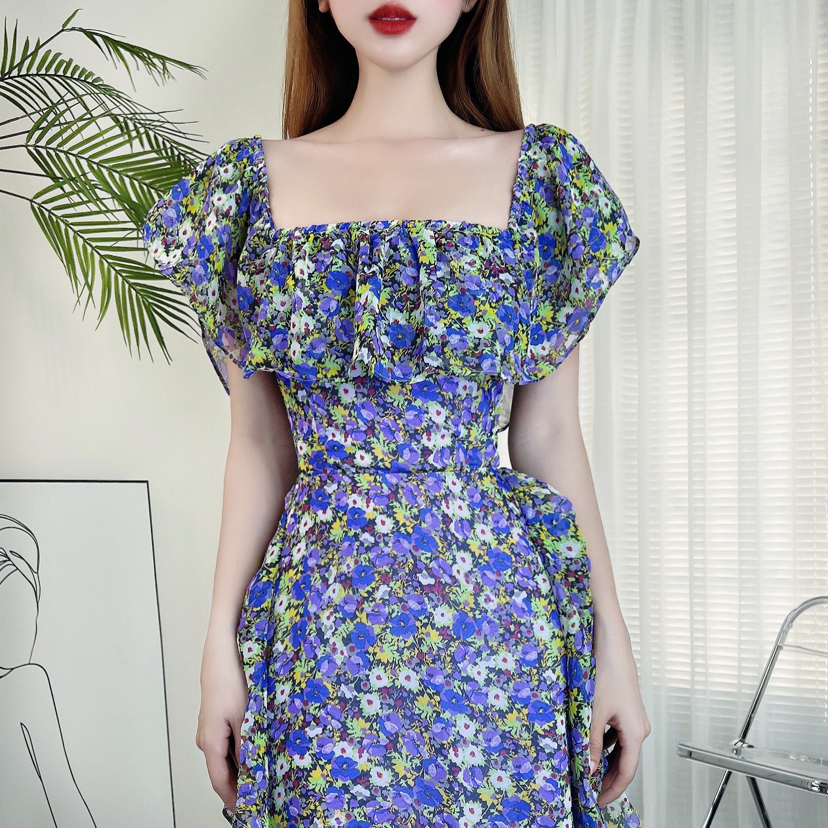 Đầm maxi nữ hoa bèo dọc đuôi cá có thắt eo MIMIX CE5265