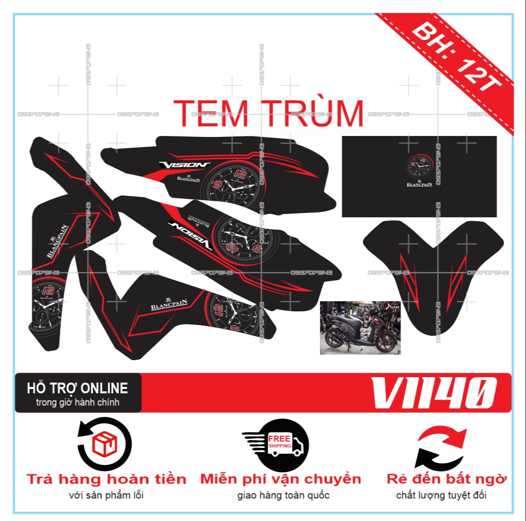 TEM TRÙM XE VISION 2016, TEM TRÙM VISION 2016 ĐỒNG HỒ ĐEN NHÁM