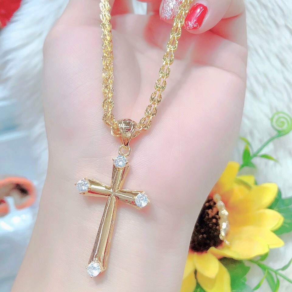 [HCM]Dây Chuyền Nữ Mặt Thánh Giá - UD21285 - Chuẩn Màu Vàng Sáng Như Hình Bền Màu. Không Đen Không Ngứa