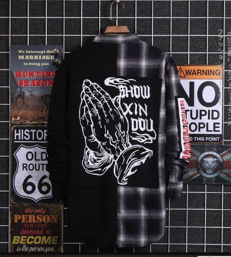 [HCM][ MẪU HOT ] Áo khoác sơ mi nam caro phối thun 1 bên in bàn tay Phật thoáng mát cực đẹp