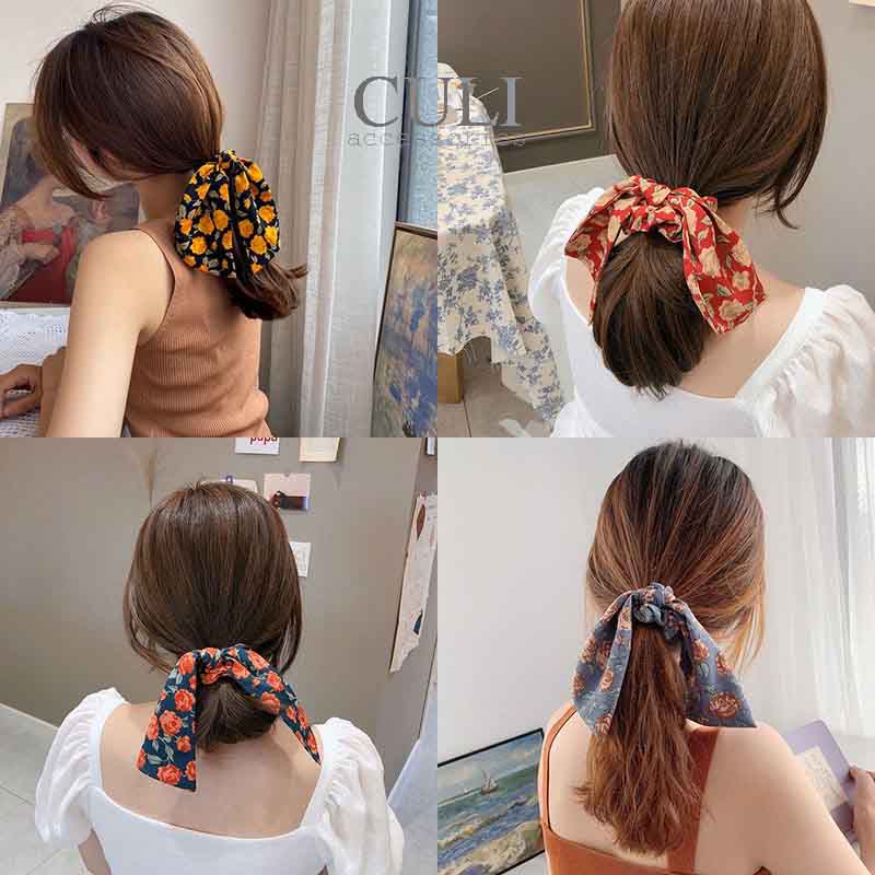 Cột tóc, dây buộc tóc vải nơ hoa phong cách vintage