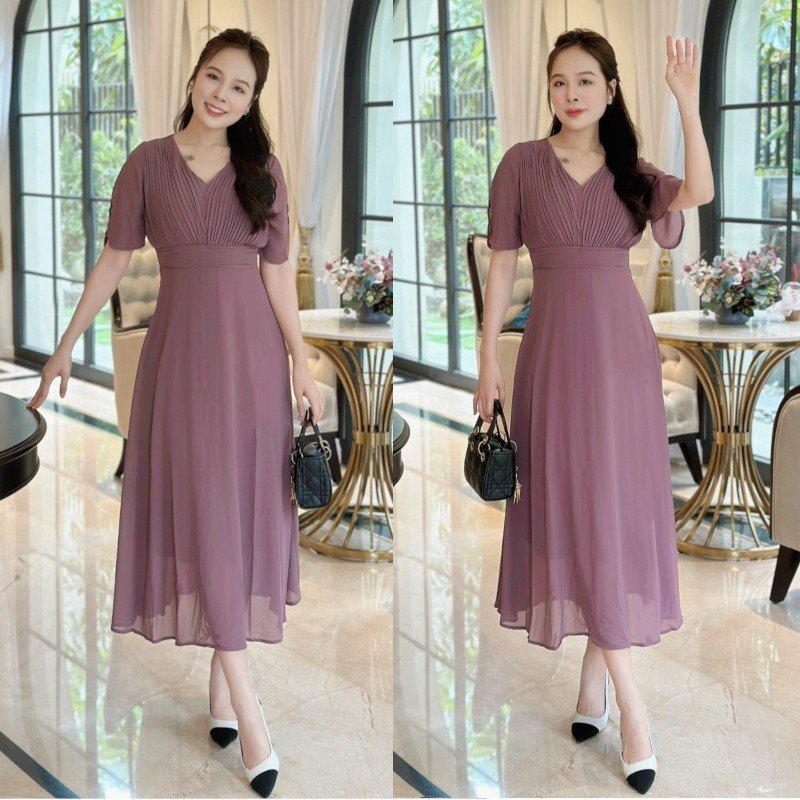 Đầm maxi form dài xếp ly ngực, tay loe misa - ms0288