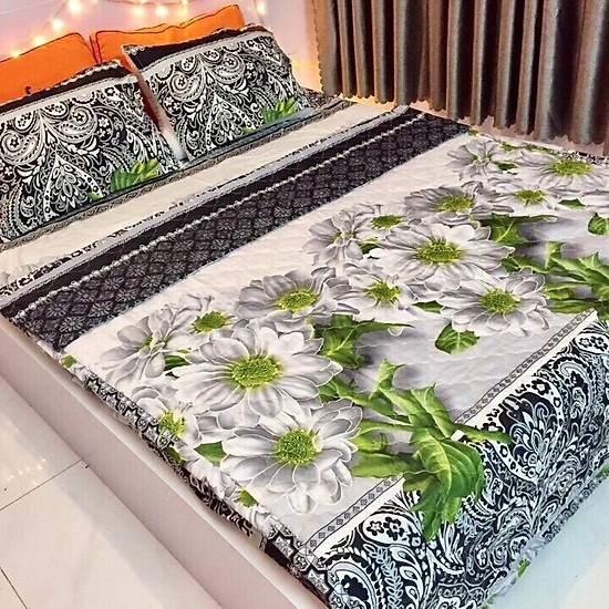 Set 3 Món Ga Gối Cotton Cúc Trắng 3D
