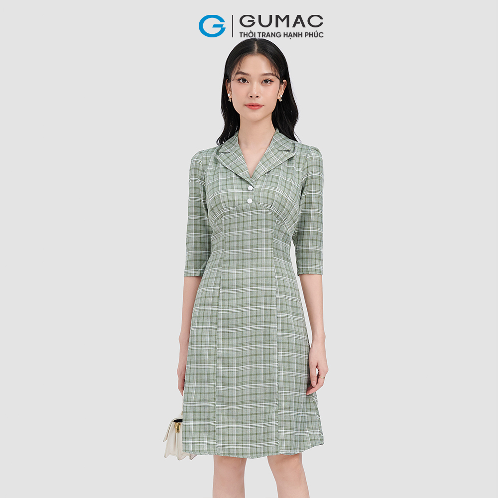Đầm caro nút bọc thời trang GUMAC DC10065