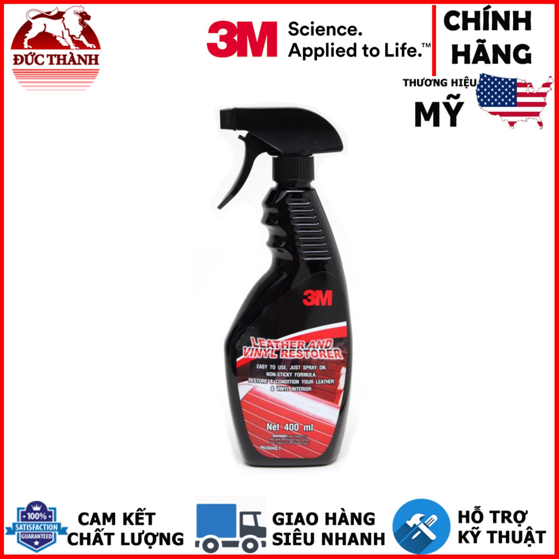 Chai xịt chăm sóc da, nội thất ô tô - 3M Leather & Vinyl Restorer PN39040LT 400ml (Đen)