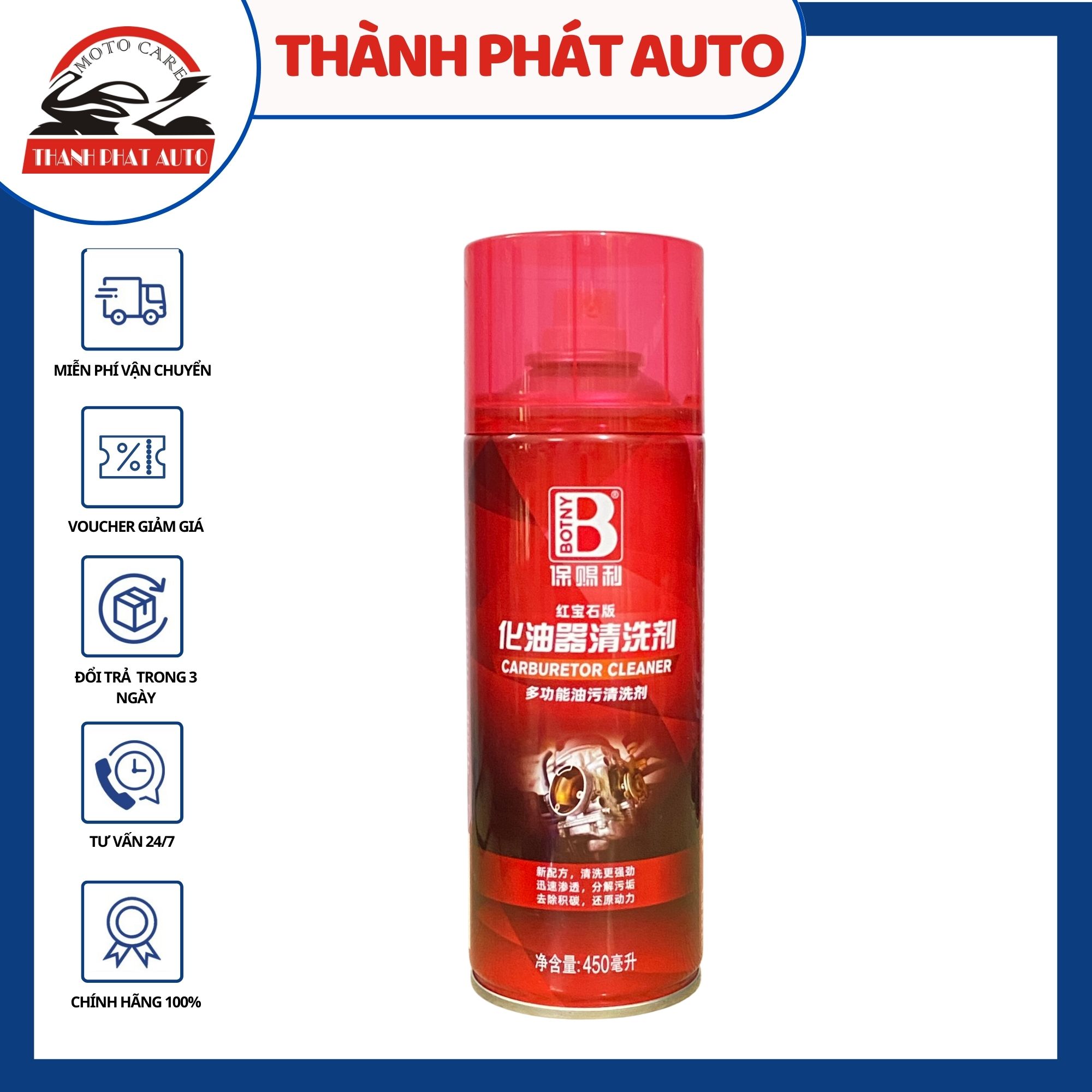 Bình xịt vệ sinh pét xăng chế hòa khí bình xăng con BOTNY Carburetor Cleaner 450g