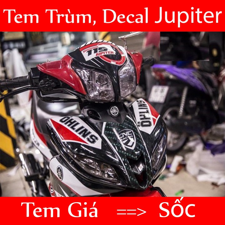 Tem trùm xe Jupiter trắng đen mẫu mới chế đẹp  - Tem dán xe máy  Jupiter trắng đen theo yêu cầu -tem xe Jupiter trắng đen mẫu mới rẻ đẹp chất