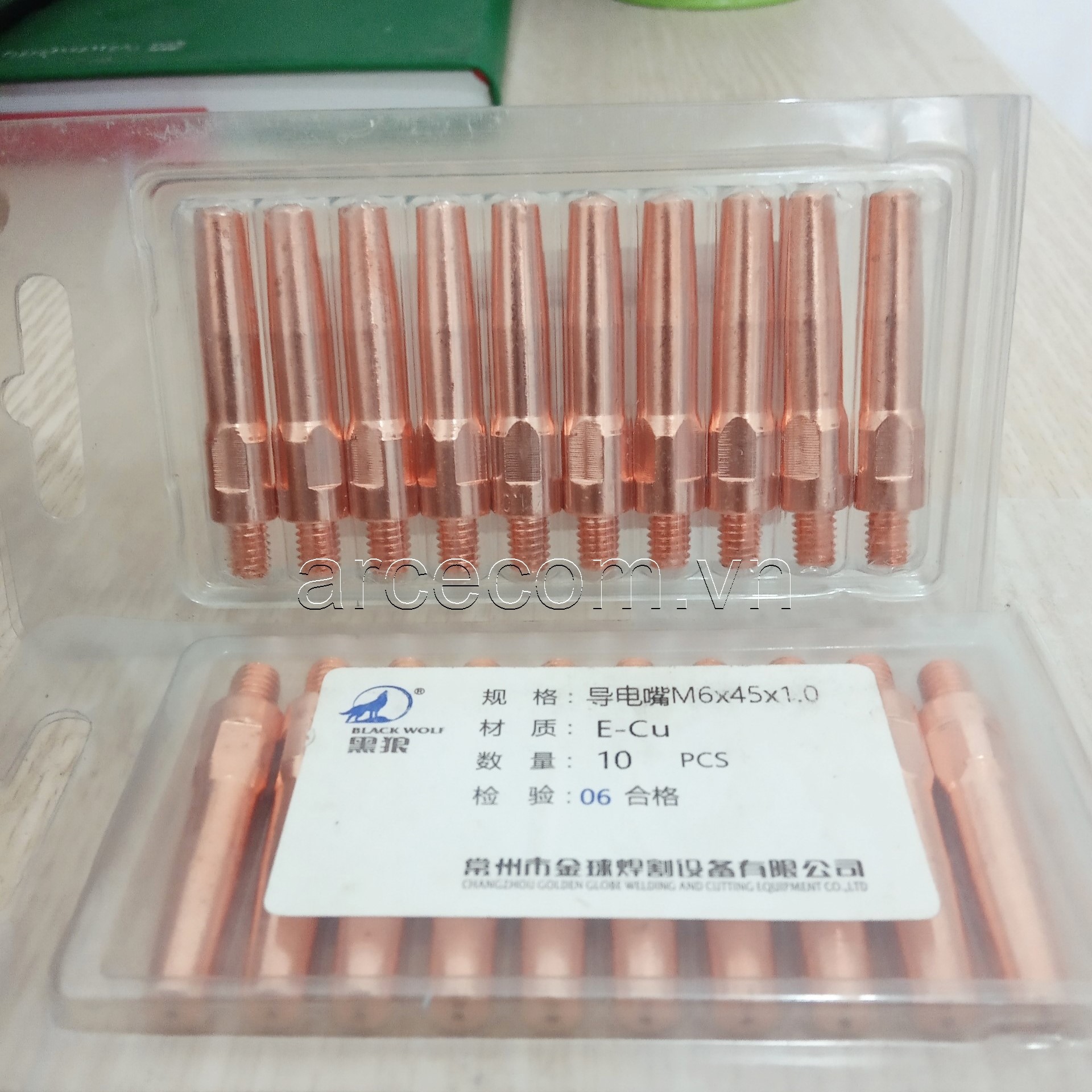 Bép hàn mig M6x45x0.8-1.6mm Black wolf (con sói) - vỉ 10 cái