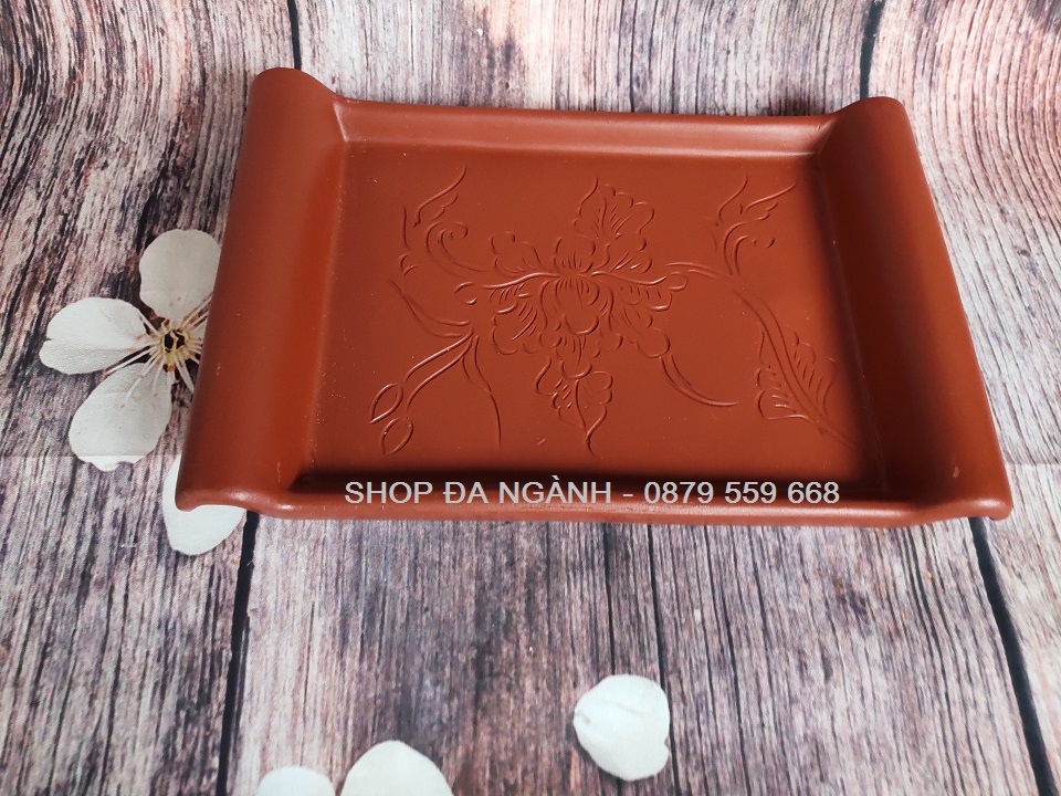 Khay trà gốm tử sa hình cuốn thư gốm sứ Bát Tràng