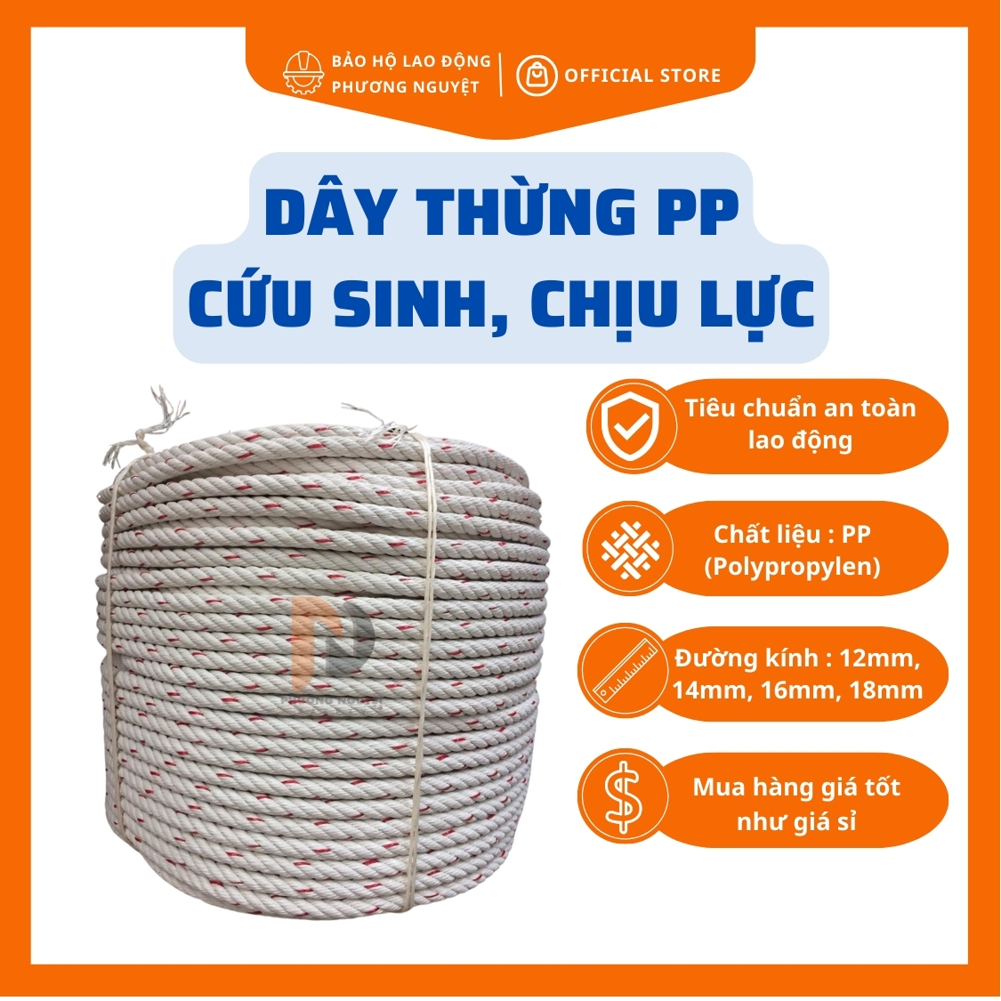 50m Dây thừng bảo hộ, Dây dù cứu sinh đường kính 16mm