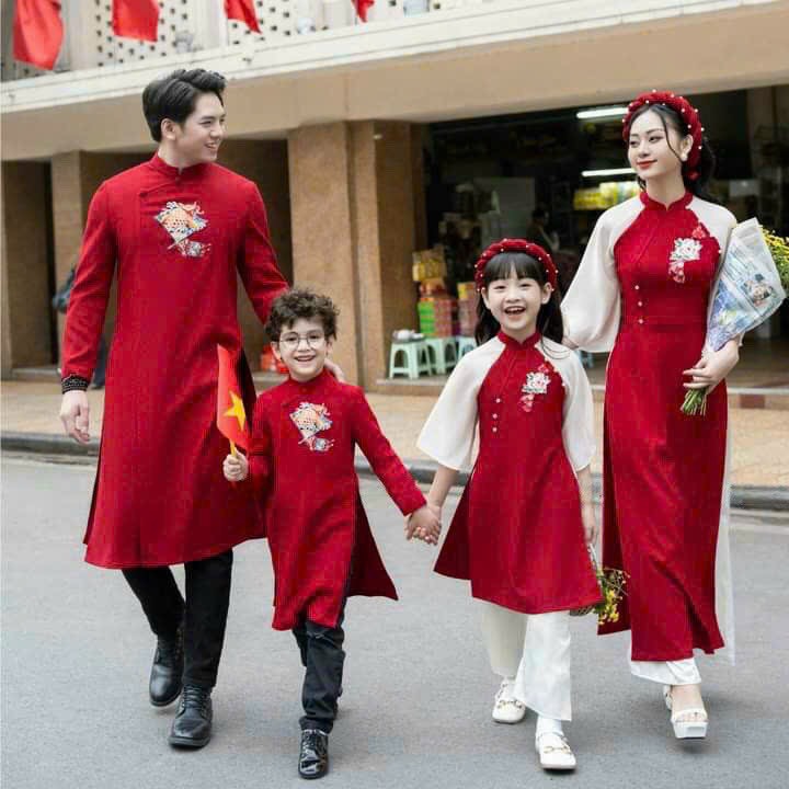 Áo dài Tết Gia Đình [H&H] Áo Dài Cách Tân Áo Dài Truyền Thống Bố Mẹ Và Bé May Sẵn Màu Đỏ Trẻ Trung  Chất Liệu Tuyết Mưa Cao Cấp Mềm Mịn