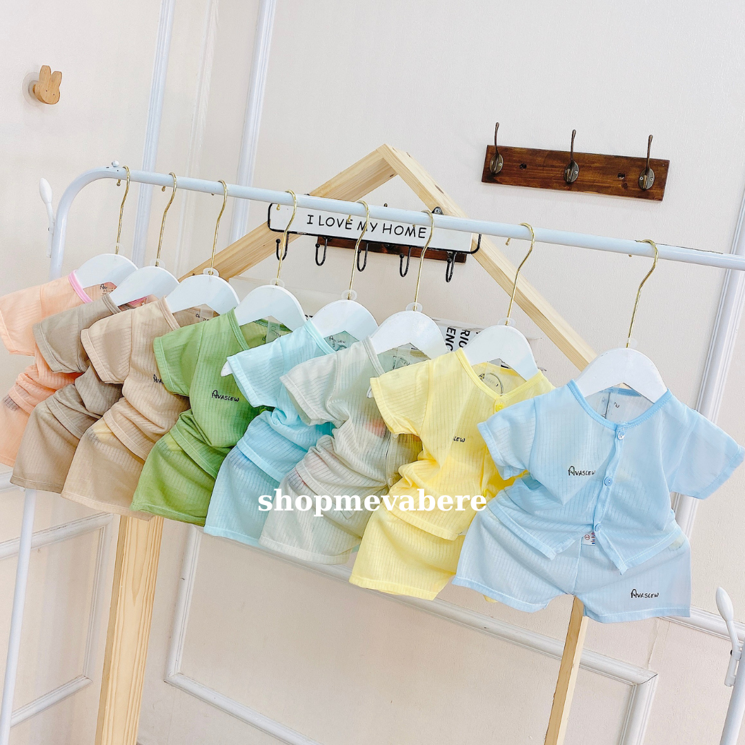 Bộ cộc tay vải sợi tre  cho bé trai bé gái sơ sinh 3-13kg mềm mát, cài cúc giữa tiện lợi