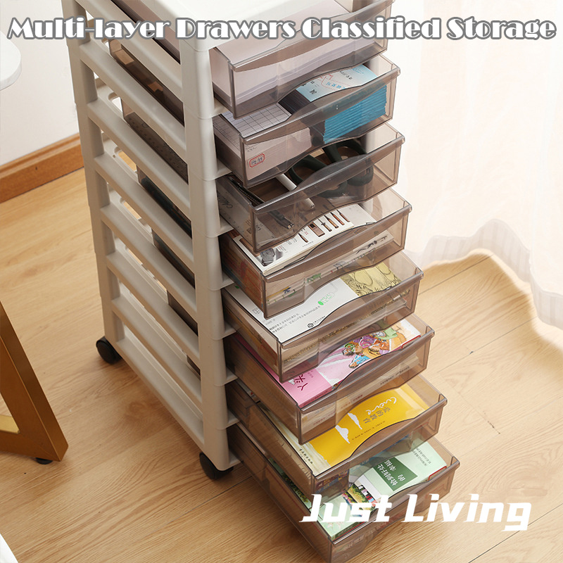 JustLiving Multi-Layer Drawer Grid Storage Rack Office Book Shelf Atorage Cabinet A4 File Cabinet Plastic Data Storage Box
