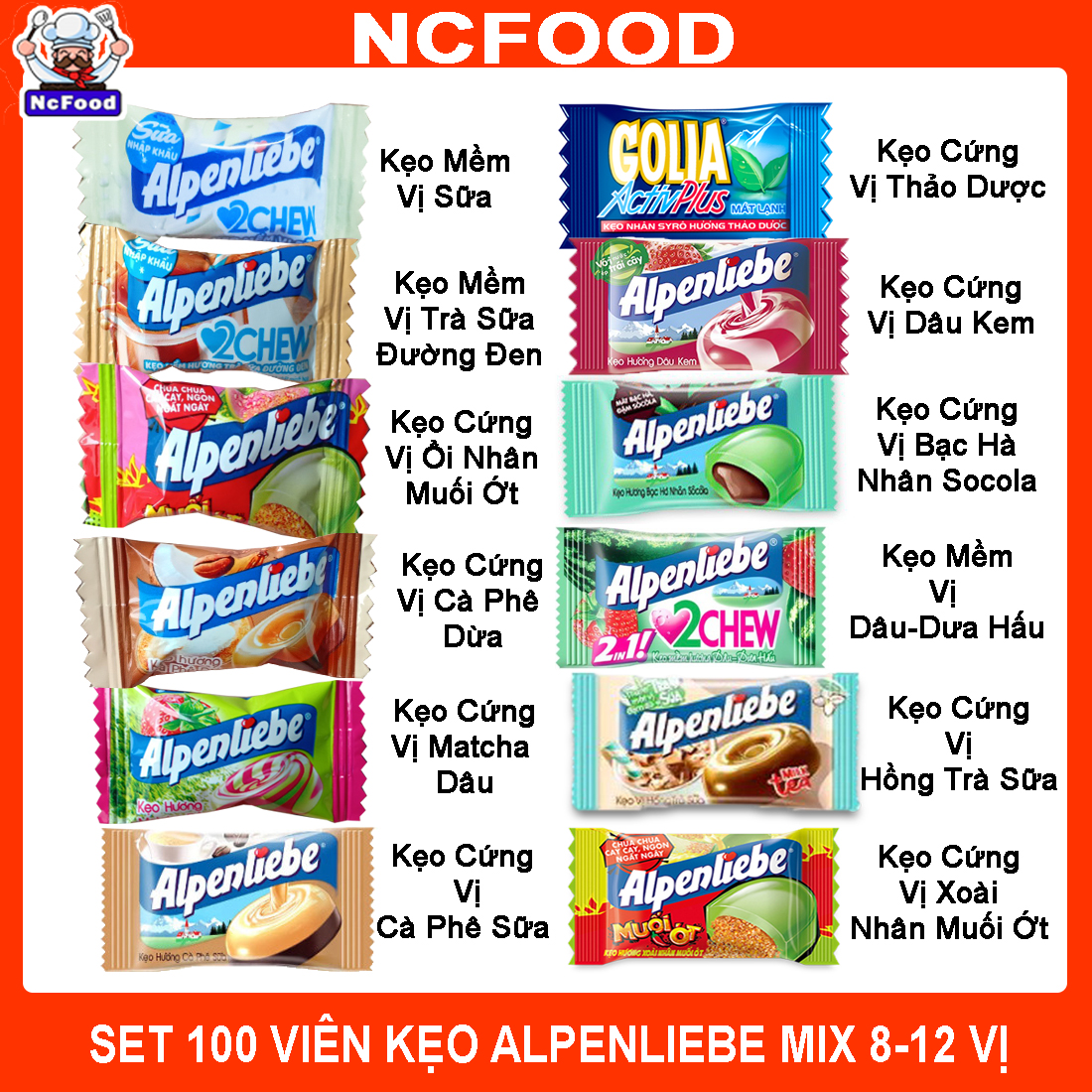 FREESHIP+VOUCHER 10K SET 100 VIÊN Kẹo Alpenliebe Mix 9-12 Vị NCFOOD