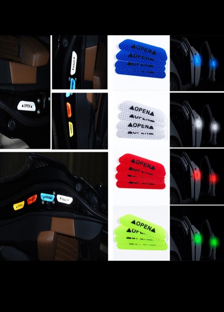 Bộ decal 4 miếng OPEN dán cửa xe hơi phản quang cảnh báo va chạm – Miếng dán phản quang Open