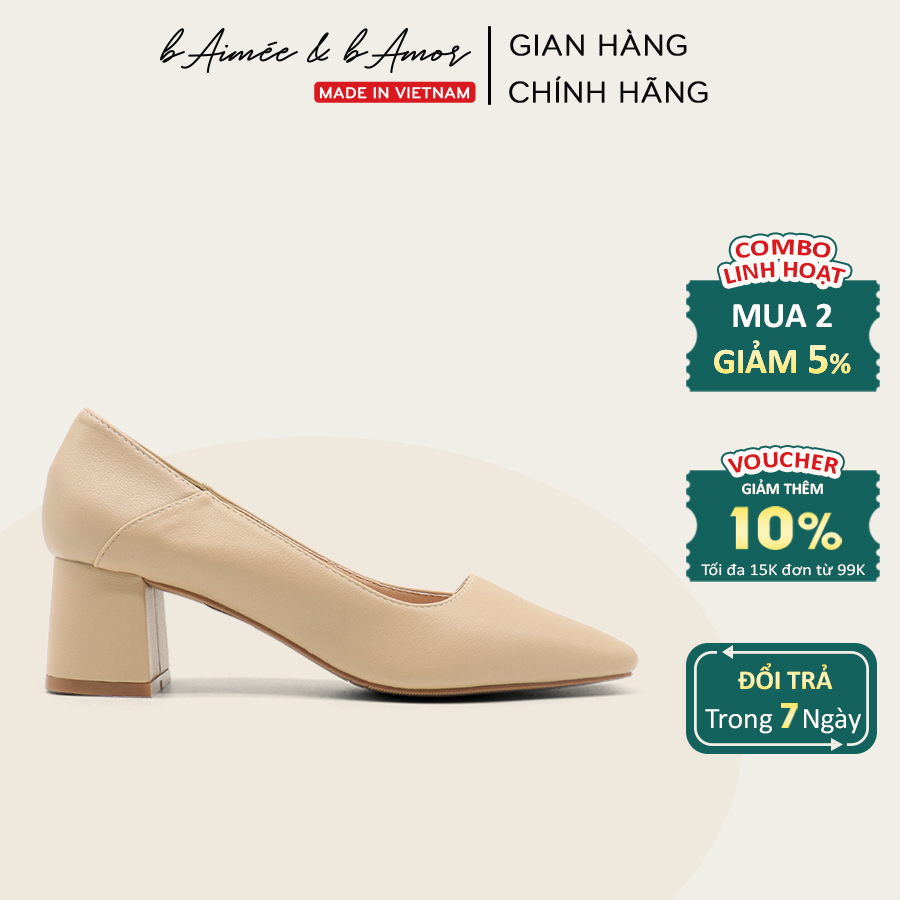 Giày cao gót nữ đế vuông cao 5p mũi vuông thời trang công sở hàn quốc màu