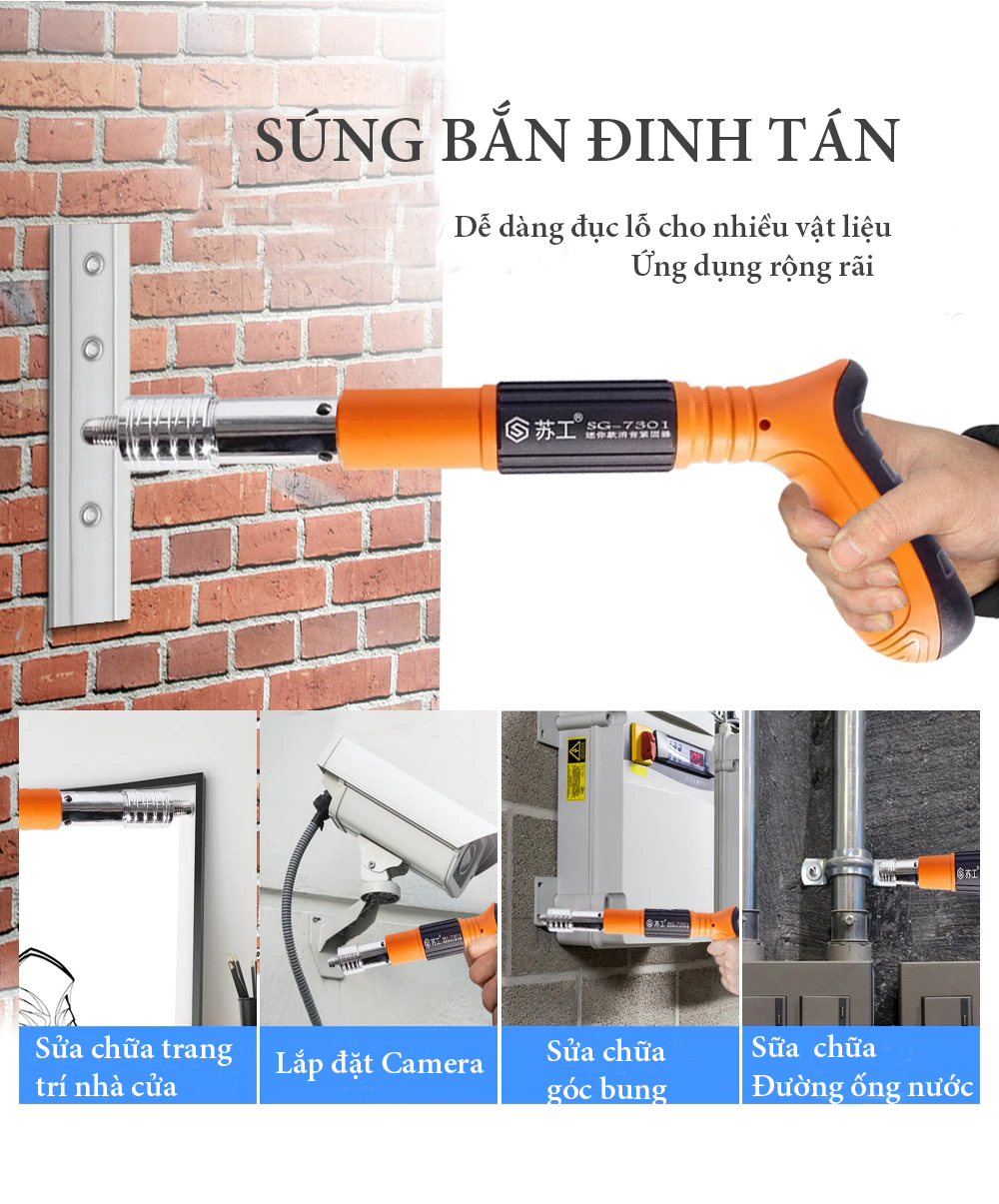 Súng bắn đinh tán ti trần thạch cao tôn sắt thép cầm tay bắn đinh bê tông