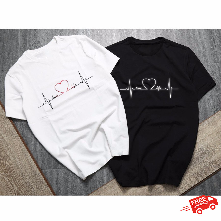 Áo thun unisex thể thao nam nữ, áo phông tay lỡ in hình nhịp tim cá tính chất thung cotton thoáng mát sản phẩm của fashion simple