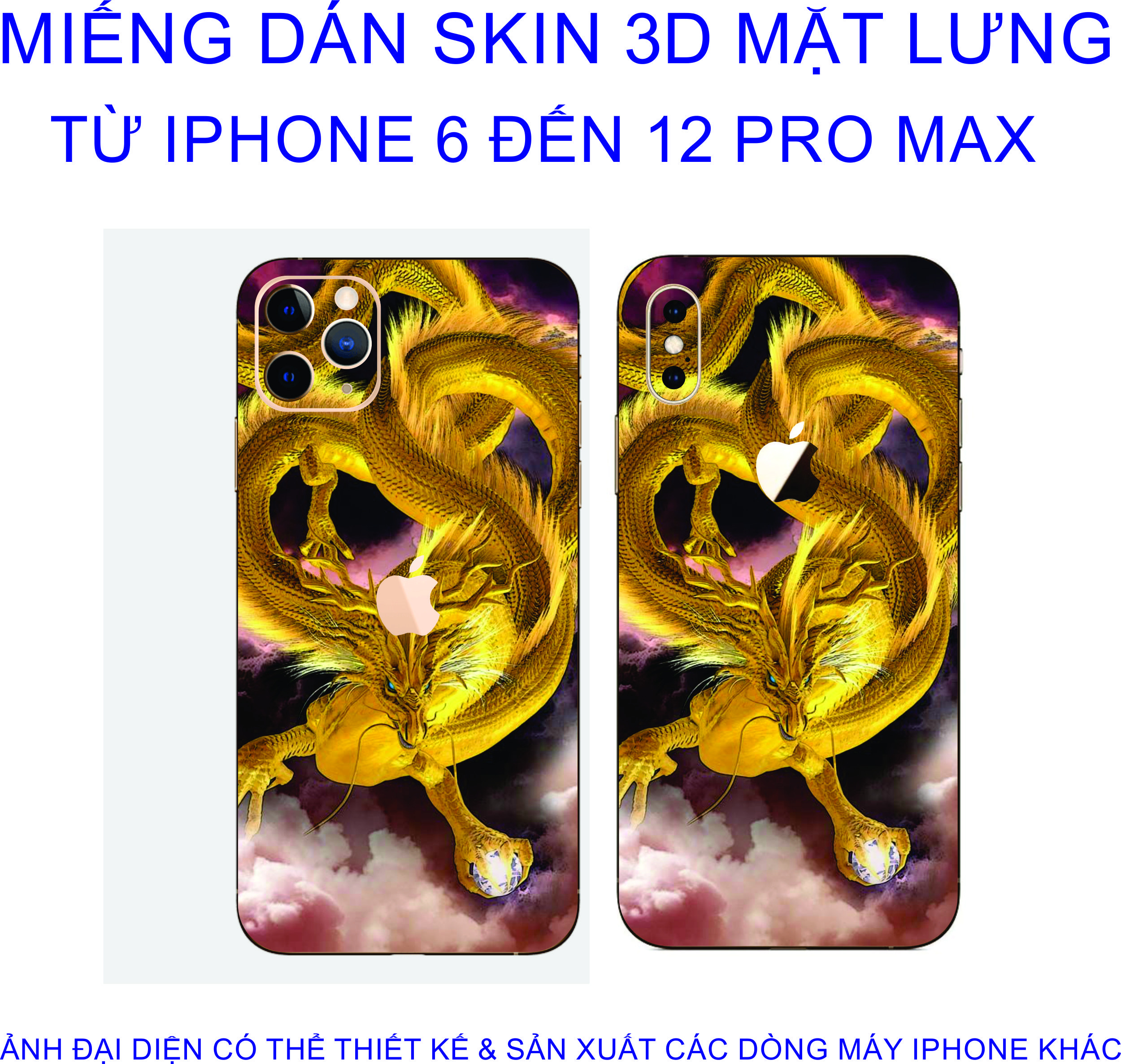 Miếng Dán Skin 3D mặt lưng iphone 6 đến 12 pro max chống trầy xước, hình ảnh 3D sắt nét